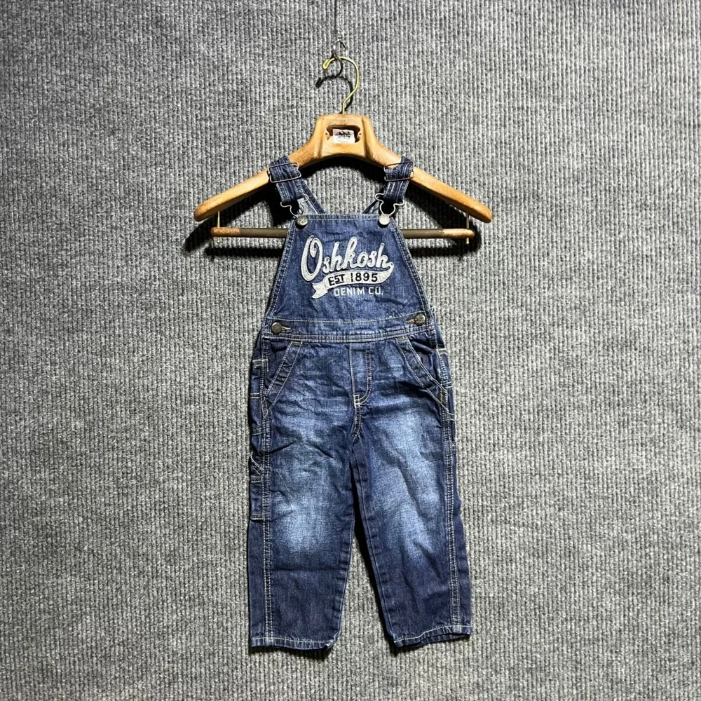 OshKosh B'gosh Overalls Kids 2T Blue Denim Vestbak Logo Adjustable Straps